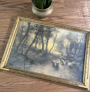Vintage Framed Pastoral Print Gold Framed Landscape Sheep English Countryside